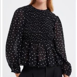 Zara Polka Dot Smocked Blouse